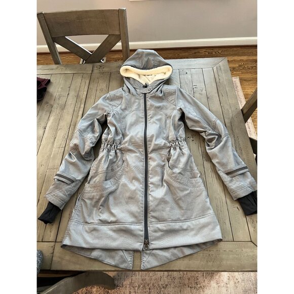 Lululemon Apres Run Anorak Hooded Jacket Coat Ghost Coal Herringbone Size 4 - Picture 3 of 8